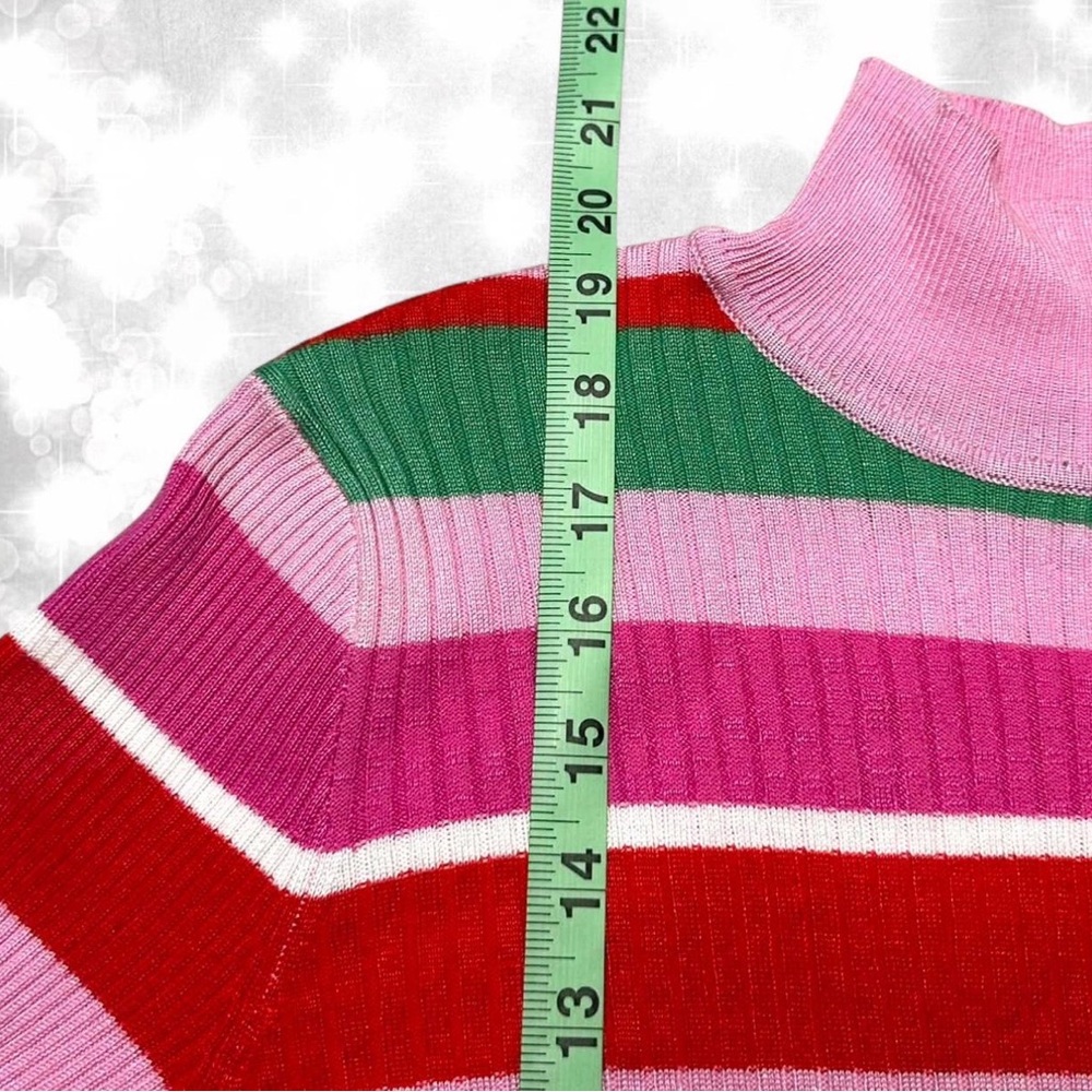 Y2K 90s Aesthetic Barbiecore Long Sleeve Turtle Neck Striped Top - Picture 5 of 7